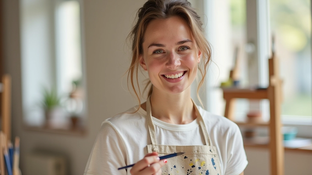 Artiste peignant sur toile avec des pinceaux et des tubes de peinture colorés sur la table